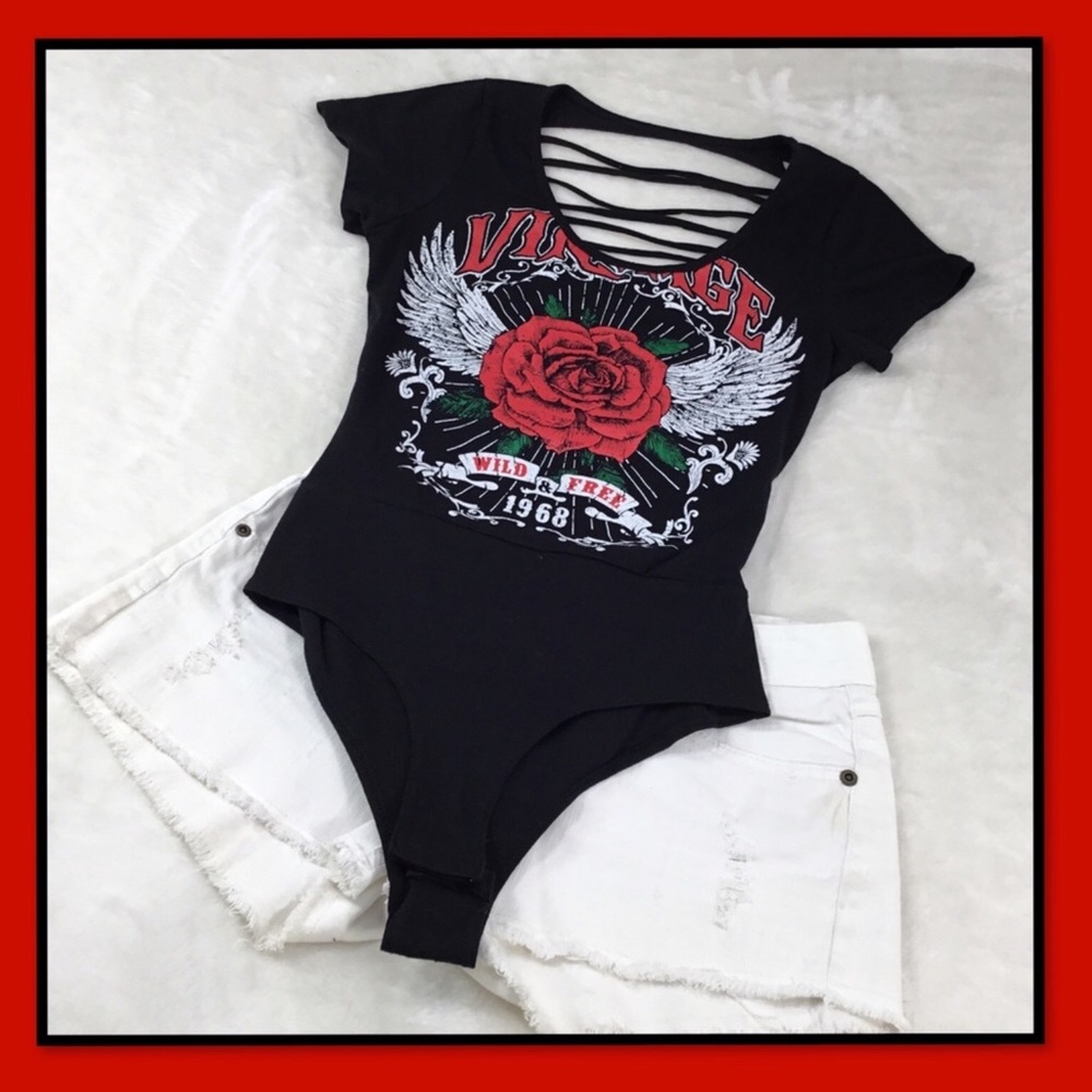 TOPIA BLACK BODYSUIT RAZOR CUT BACK S